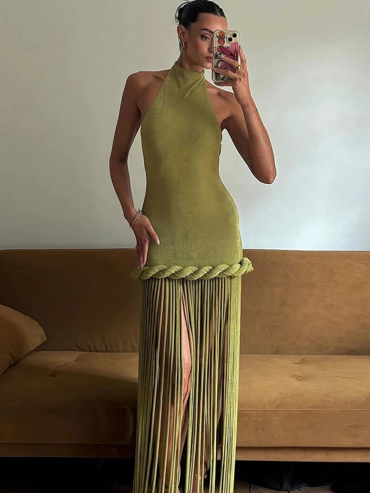 Rowena Fringe Halter Maxi Dress