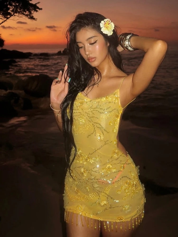 Ciela Embellished Fringe Mini Dress