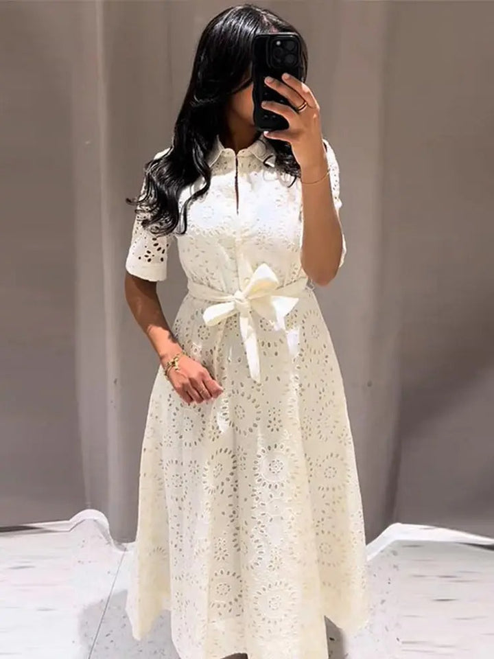 Anavelle Belted Eyelet Wedding Guest Maxi Dress