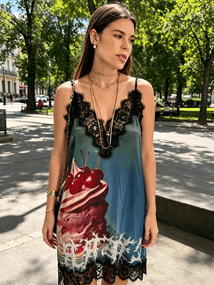 Theodora Floral Lace Trim Summer Mini Dress
