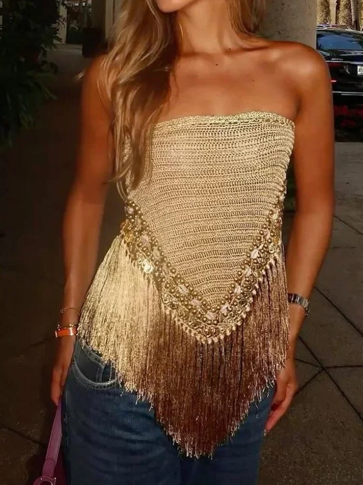 Calienne Fringe Bandeau Knit Summer Top