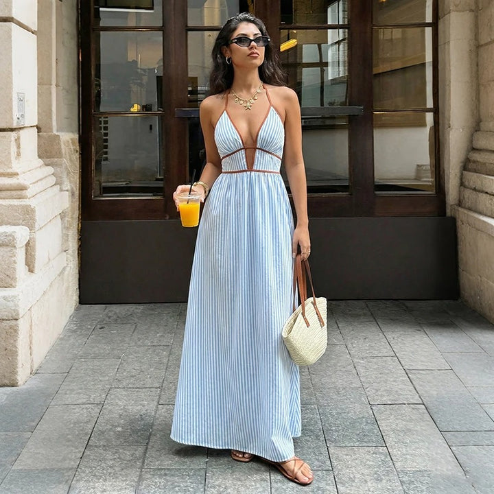 Rafaella Striped Halter Summer Maxi Dress