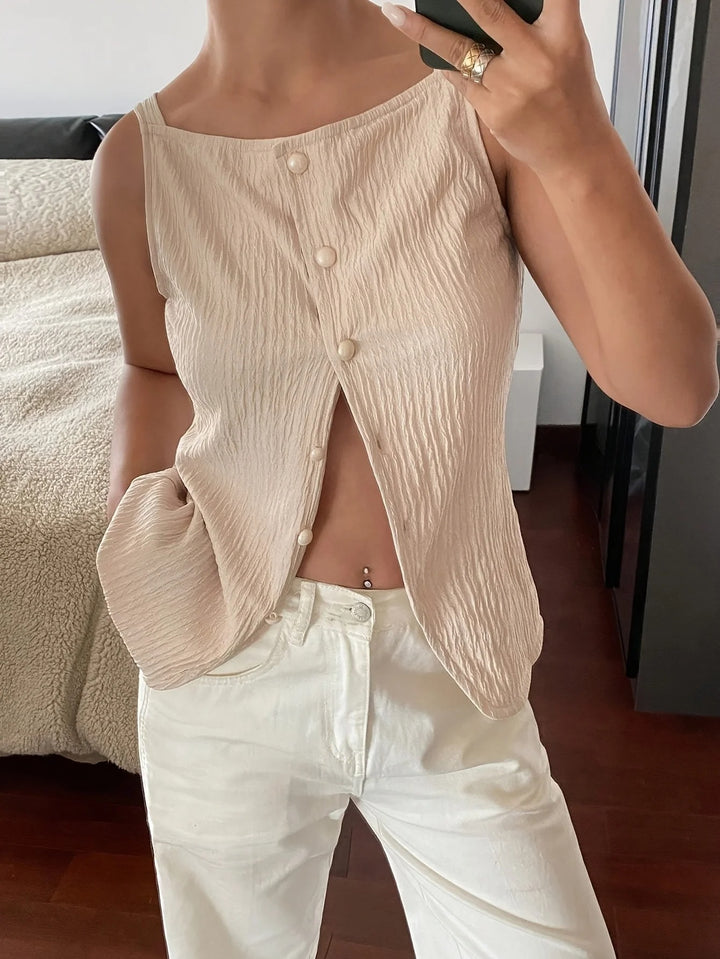 Loravelle Textured Button Front Summer Tank Top
