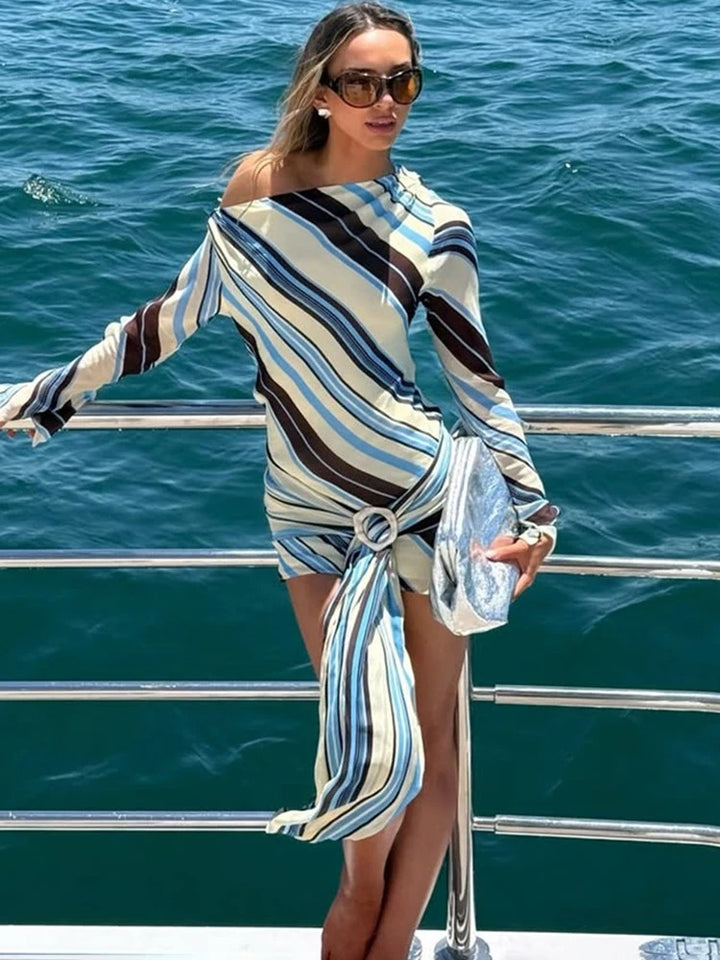 Hera Striped One-Shoulder Mini Dress