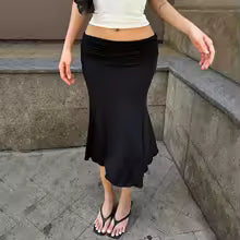 Rosavina Ruched Satin Summer Midi Skirt