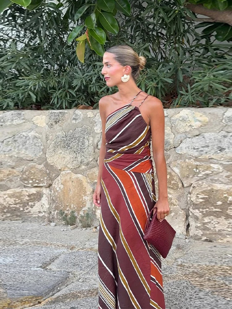 Maristela Striped Halter Summer Maxi Dress