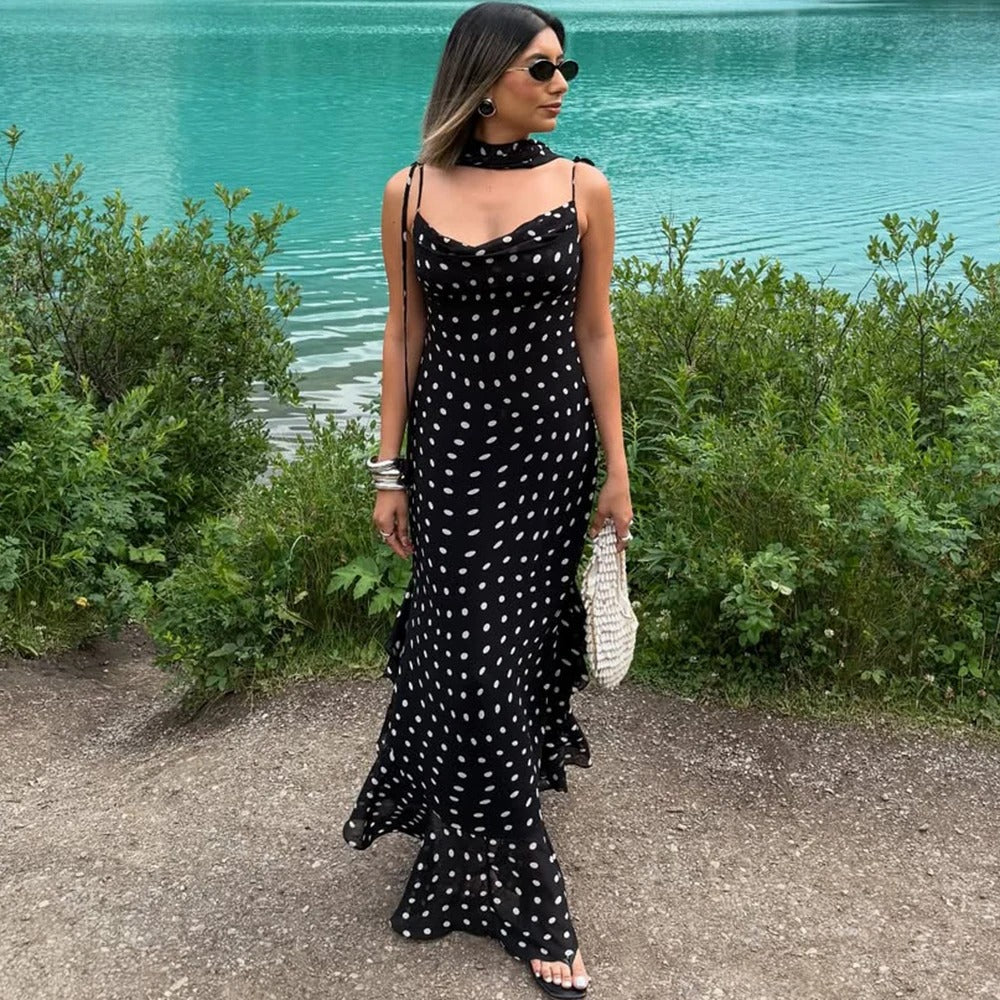 Orienna Polka Dot Print Summer Maxi Dress