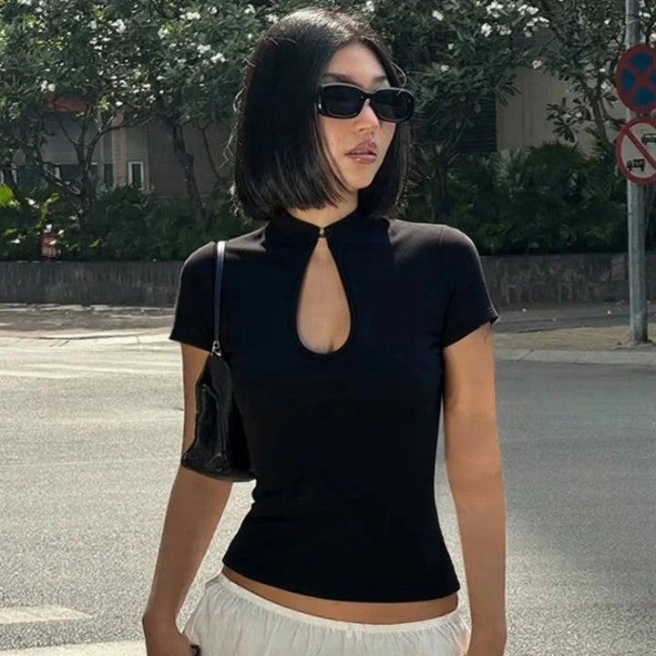 Calivra Keyhole Mandarin Neck Summer Top