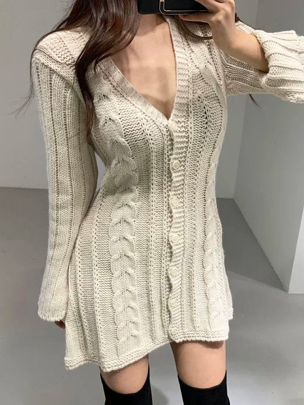 Everlyn Cable Knit Button Front Sweater Mini Dress
