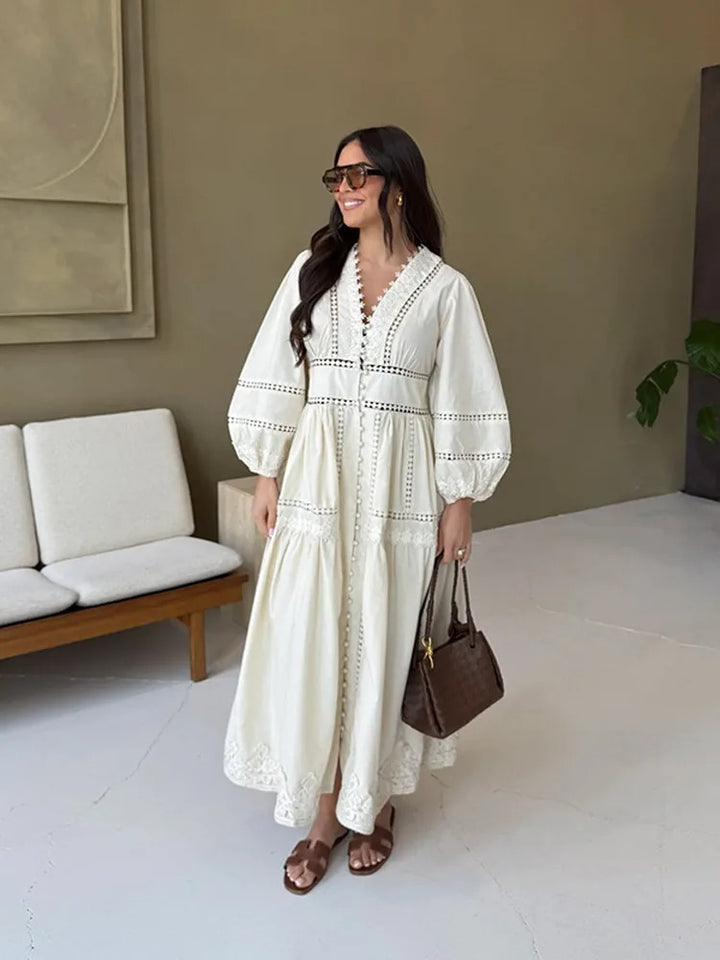 Fiametta Balloon Sleeve Eyelet Maxi Dress