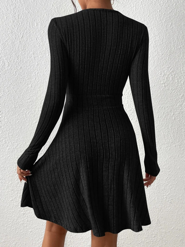 Sutton Ribbed Wrap V-Neck Sweater Mini Dress