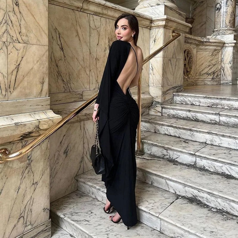 Raelle Open Back Black Tie Wedding Guest Maxi Dress