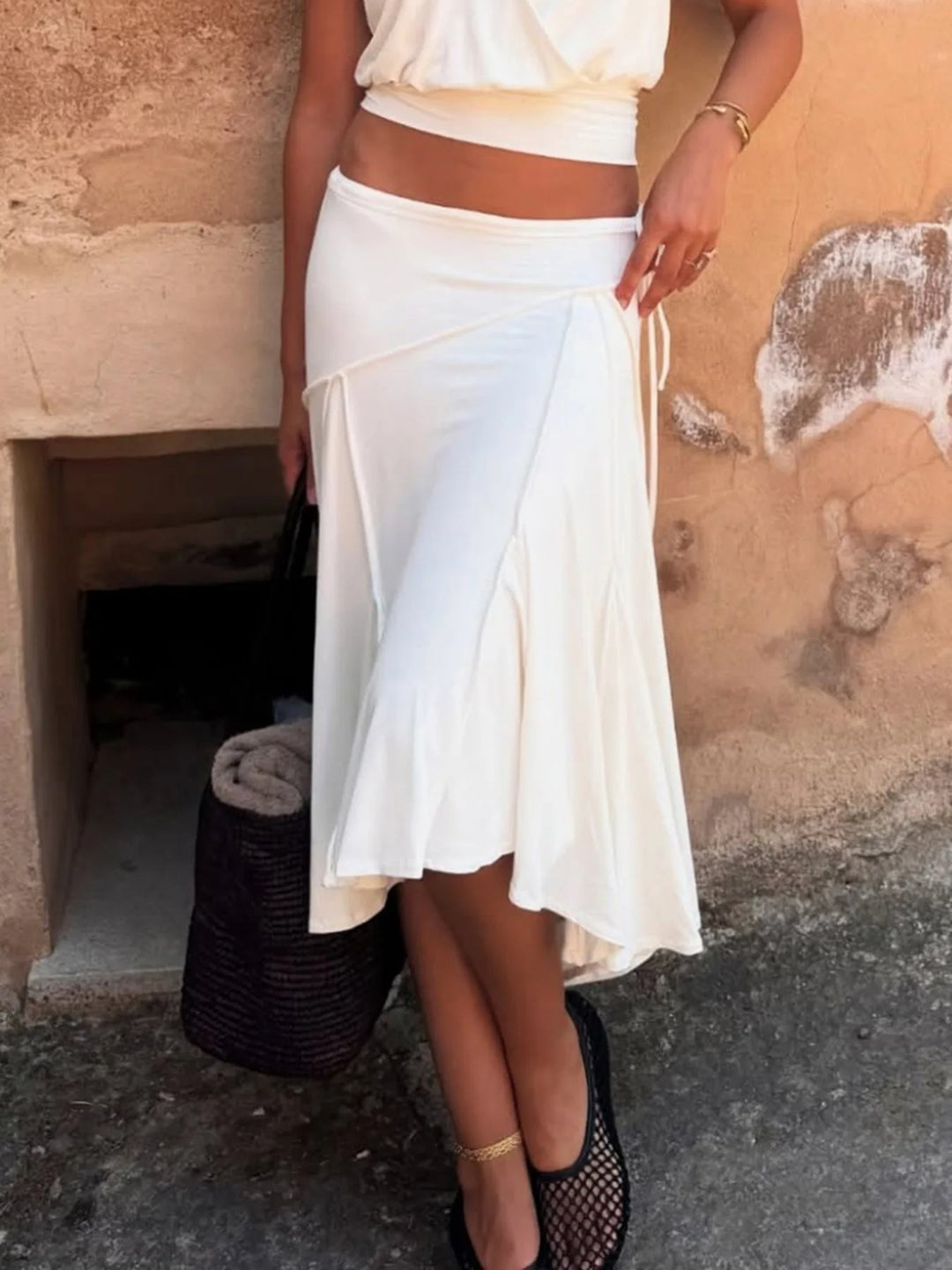 Amalisse Satin Asymmetrical Summer Midi Skirt
