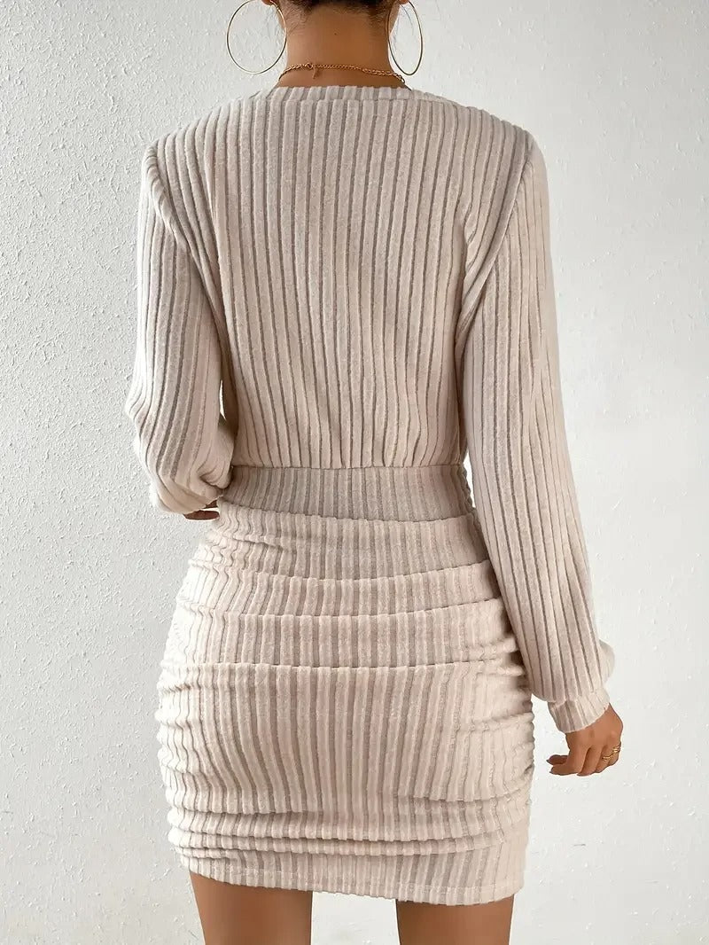 Palmer Off Shoulder Ruched Sweater Mini Dress