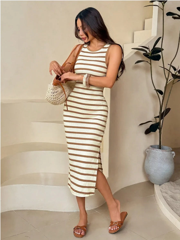 Finley Striped Sleeveless Knit Sweater Midi Dress