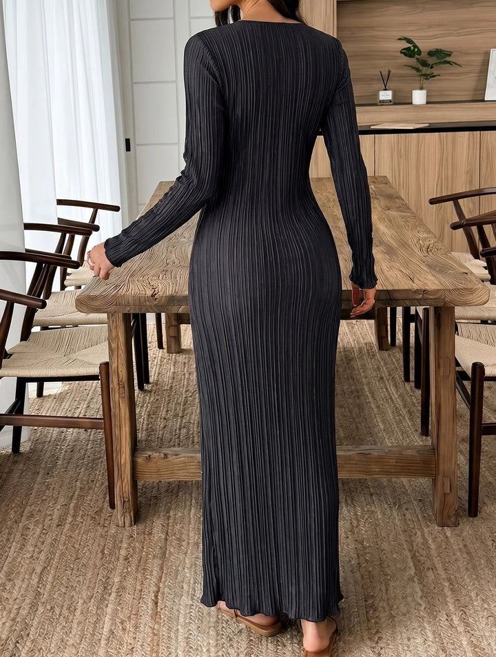 Avery Pleated Long Sleeve Sweater Maxi Dress