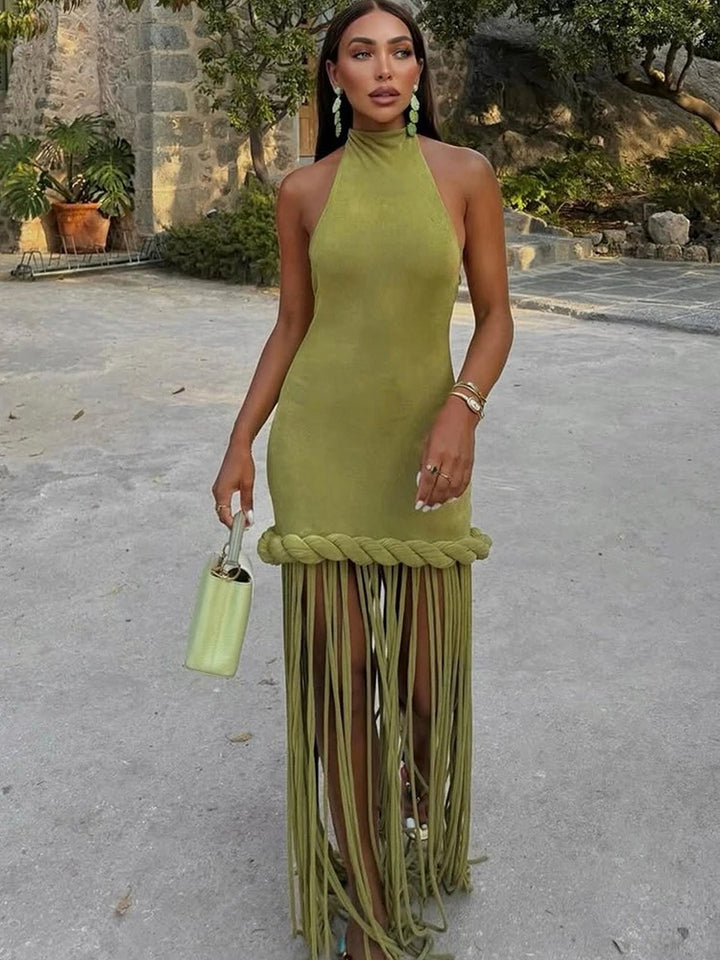 Rowena Fringe Halter Maxi Dress