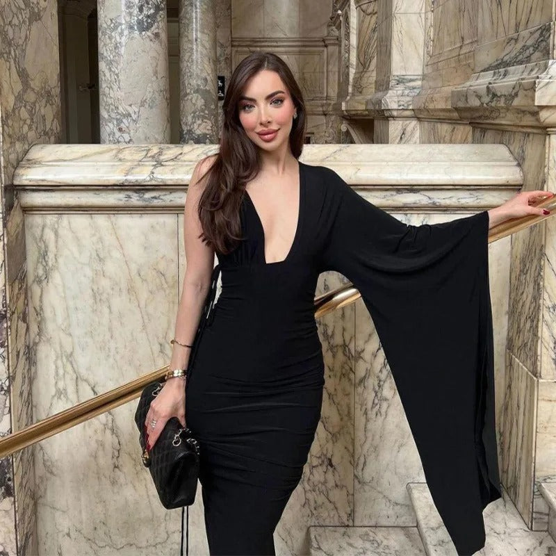 Raelle Open Back Black Tie Wedding Guest Maxi Dress