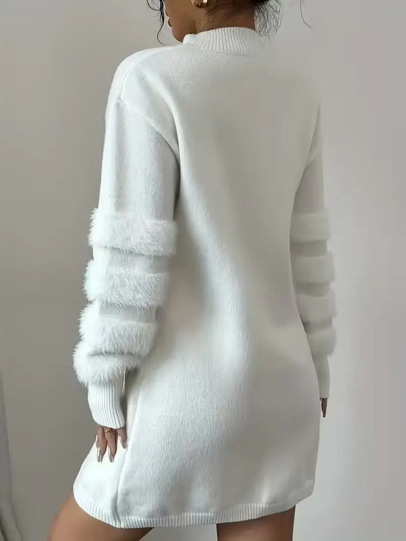 Hailyn Fuzzy Sleeve Mock Neck Sweater Mini Dress