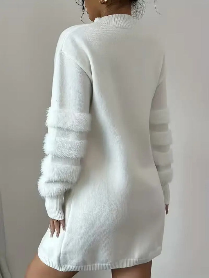 Hailyn Fuzzy Sleeve Mock Neck Sweater Mini Dress