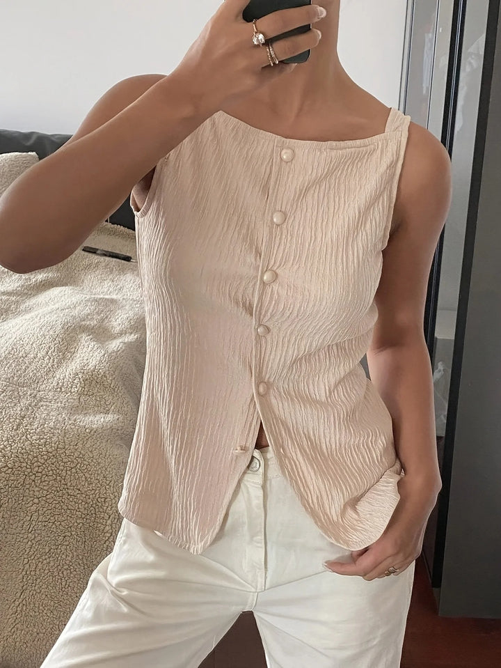 Loravelle Textured Button Front Summer Tank Top
