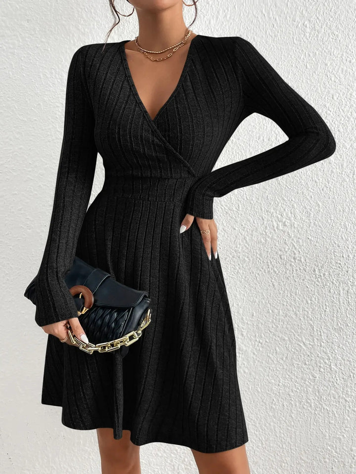 Sutton Ribbed Wrap V-Neck Sweater Mini Dress
