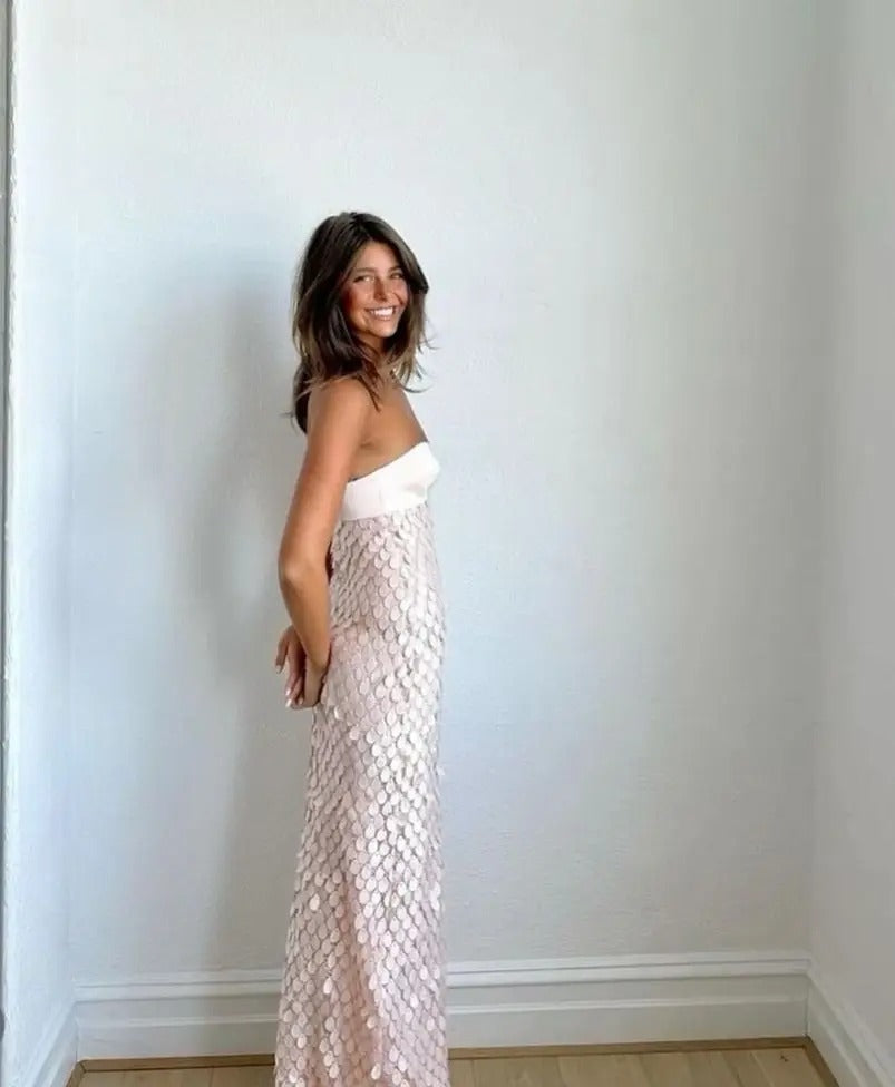 Kiera Sequin Strapless Maxi Dress
