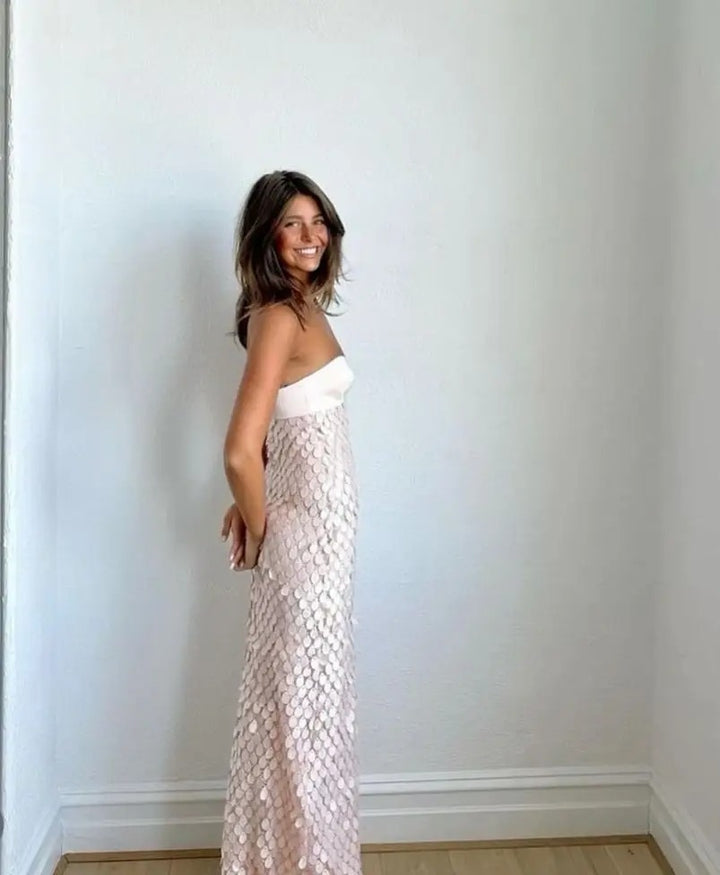 Kiera Sequin Strapless Maxi Dress