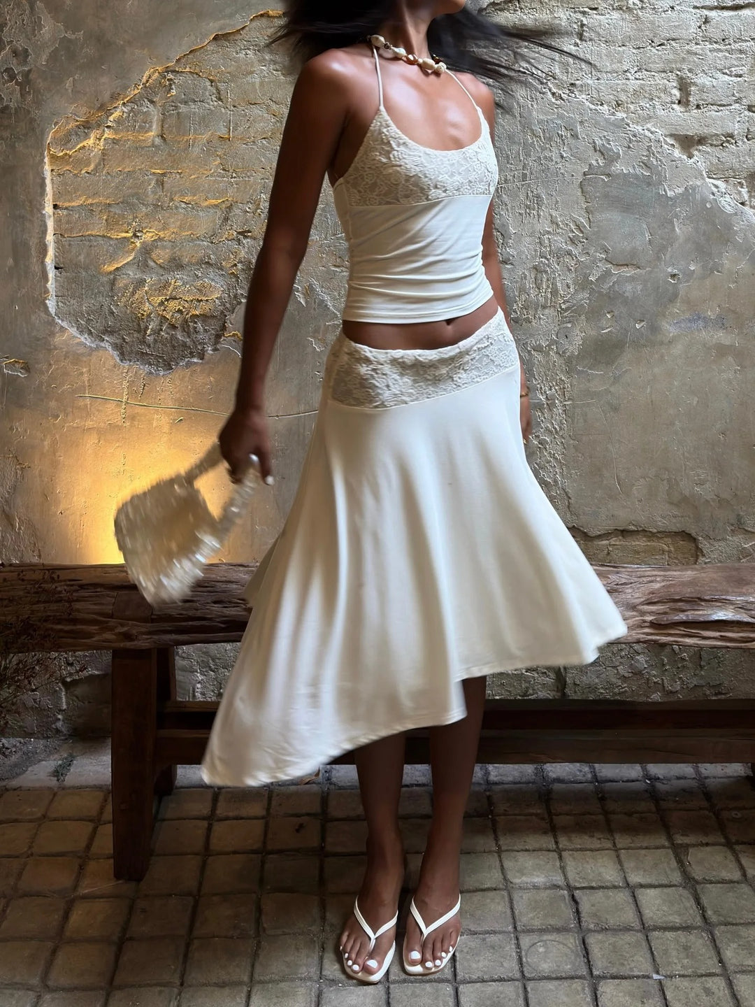 Anelisea Lace Trim Summer Skirt Set