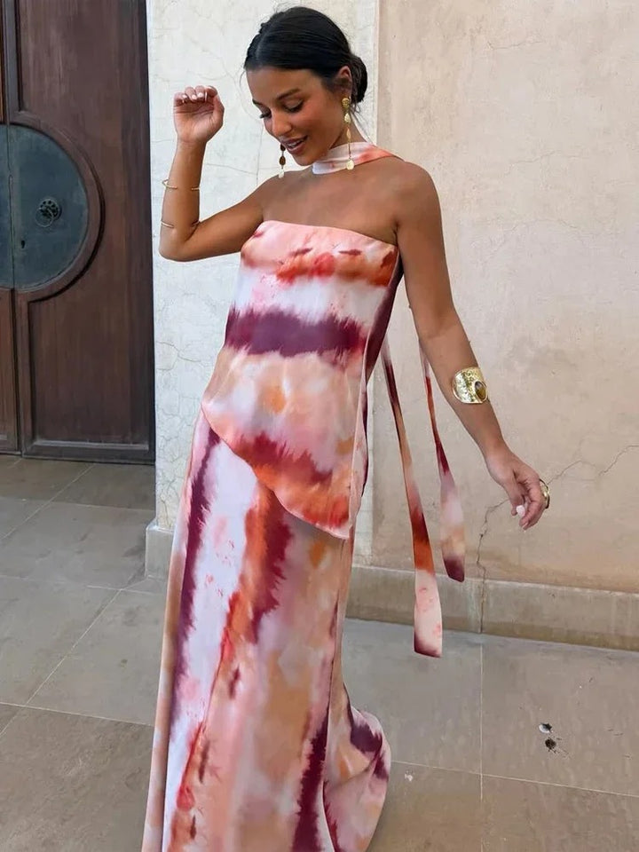 Selavie Tie Dye Wedding Guest Maxi Dress