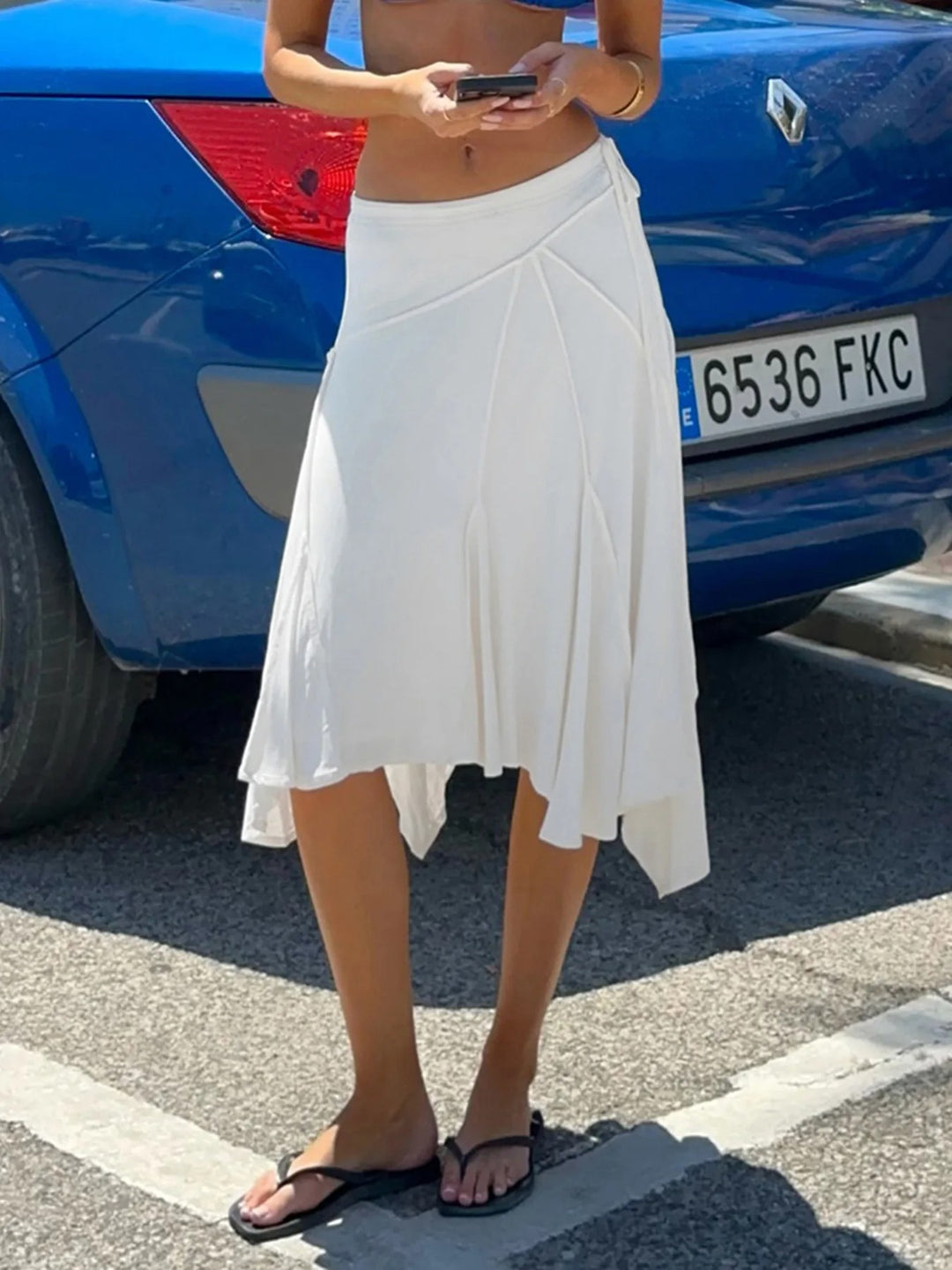 Amalisse Satin Asymmetrical Summer Midi Skirt