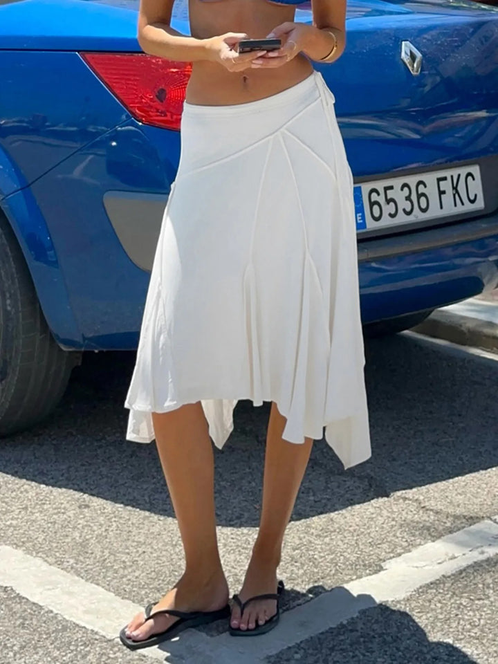 Amalisse Satin Asymmetrical Summer Midi Skirt