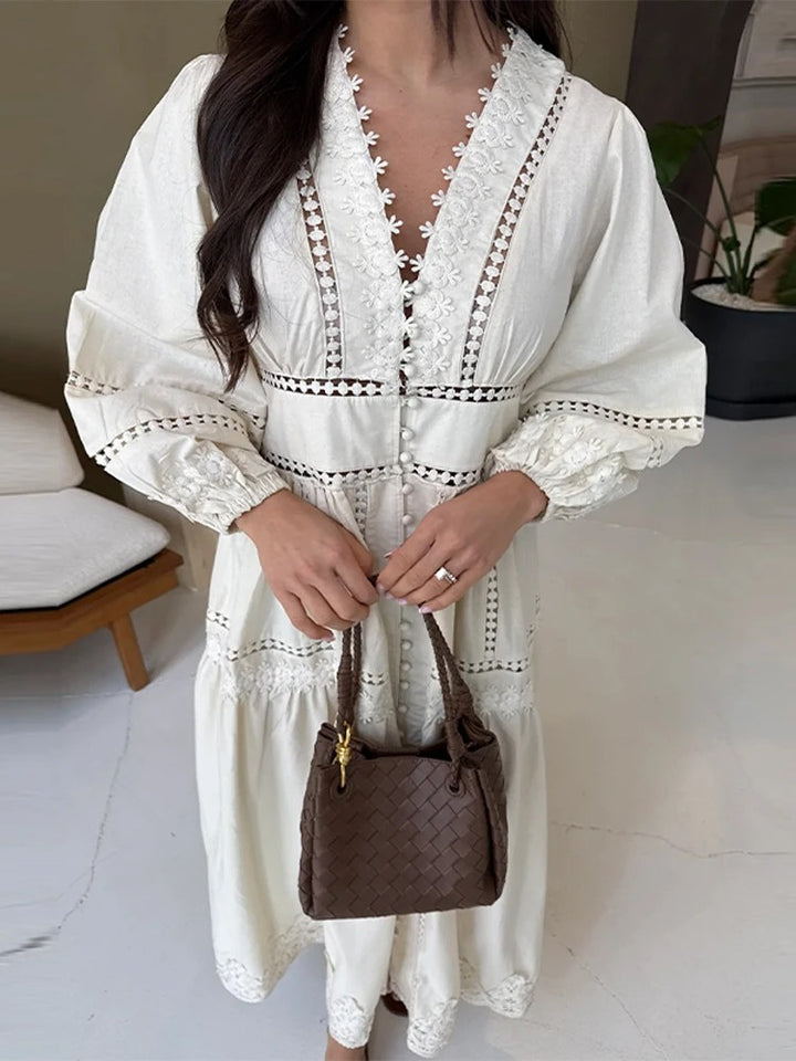 Fiametta Balloon Sleeve Eyelet Maxi Dress