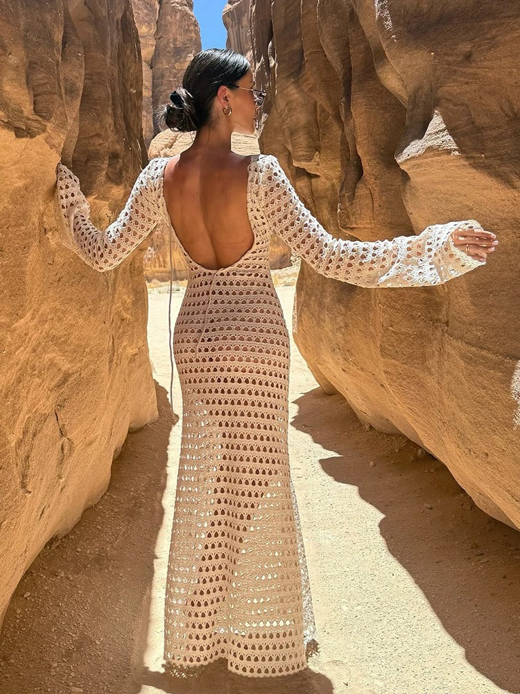 Claribel Crochet Beach Cover Up Maxi Dress