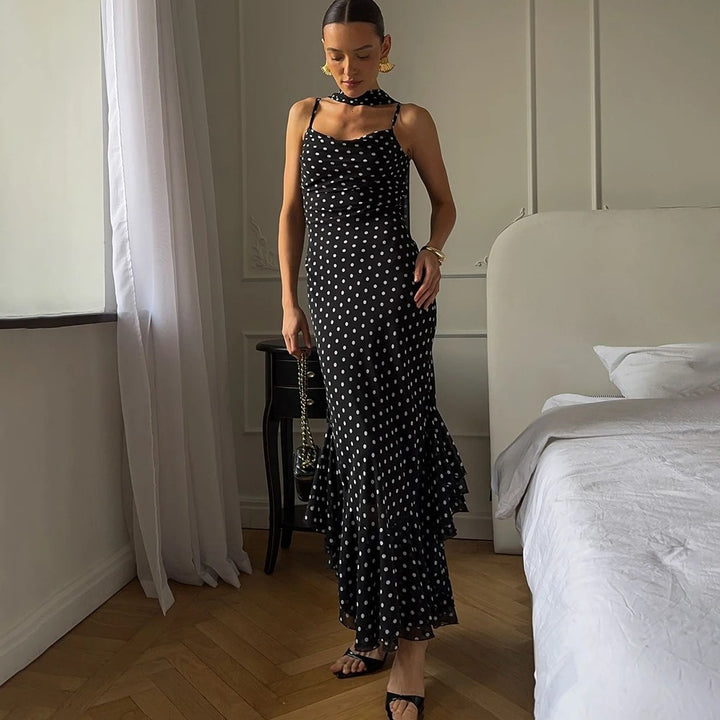 Orienna Polka Dot Print Summer Maxi Dress