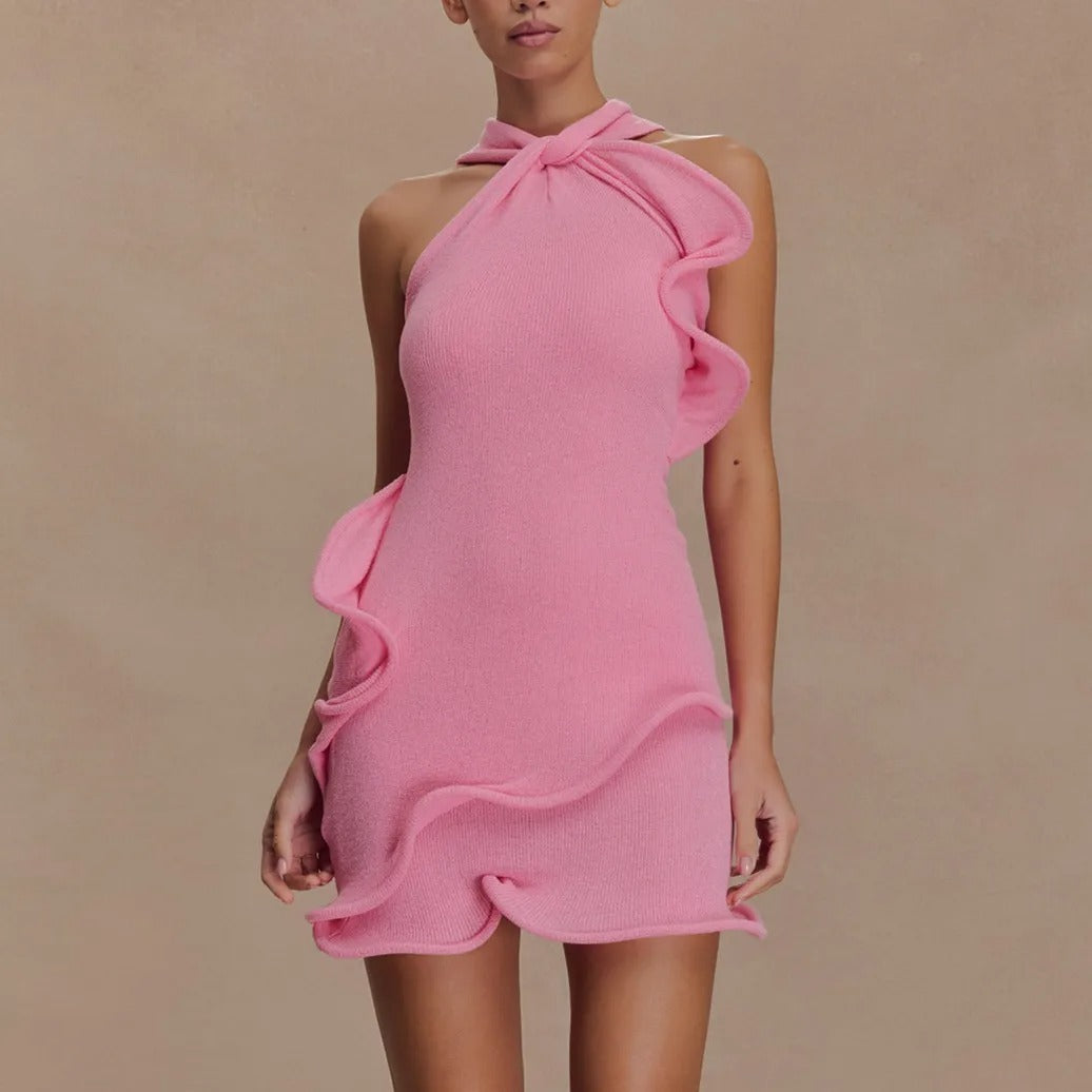 Delphine Ruffle Halter Mini Dress