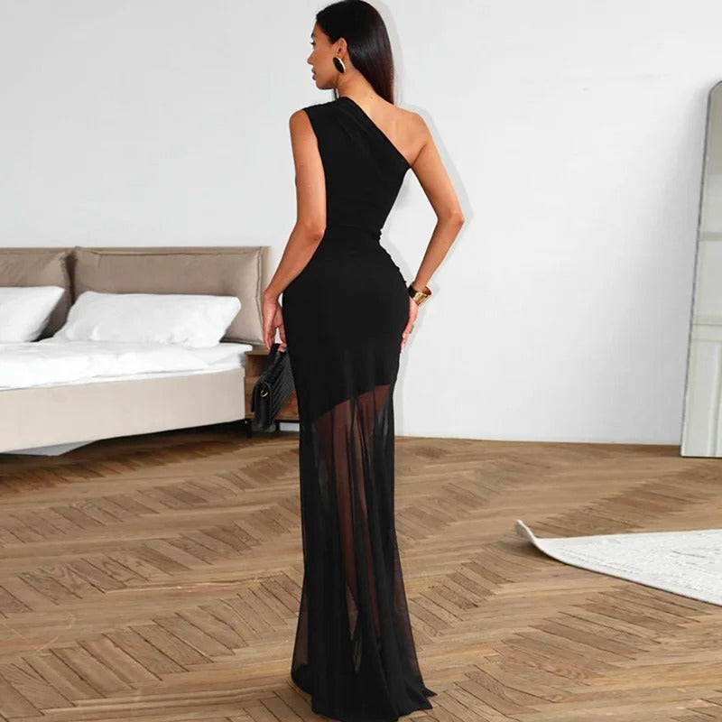 Tullia Sheer Drape Black Tie Wedding Guest Maxi Dress