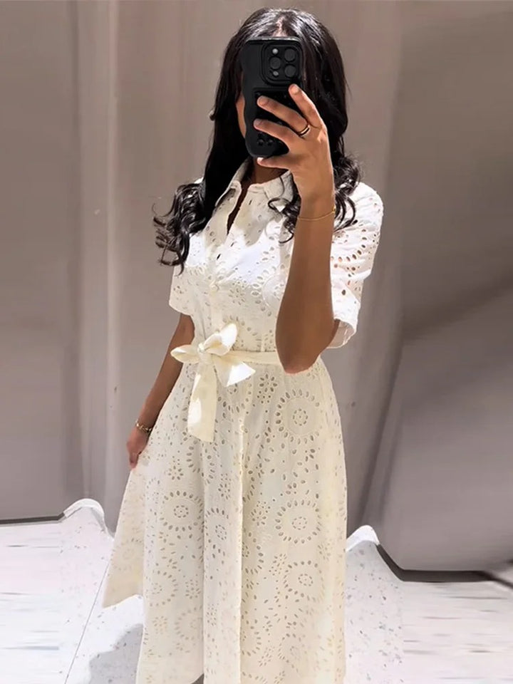 Anavelle Belted Eyelet Wedding Guest Maxi Dress