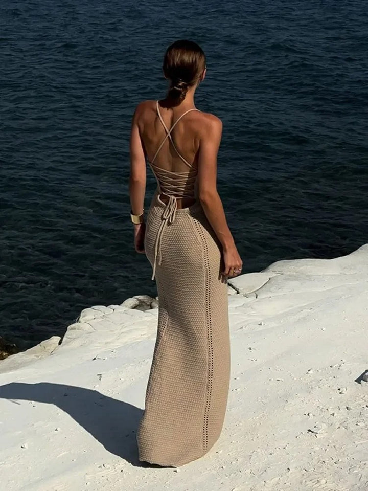 Camellia Crochet Knit Beach Wedding Guest Maxi Dress