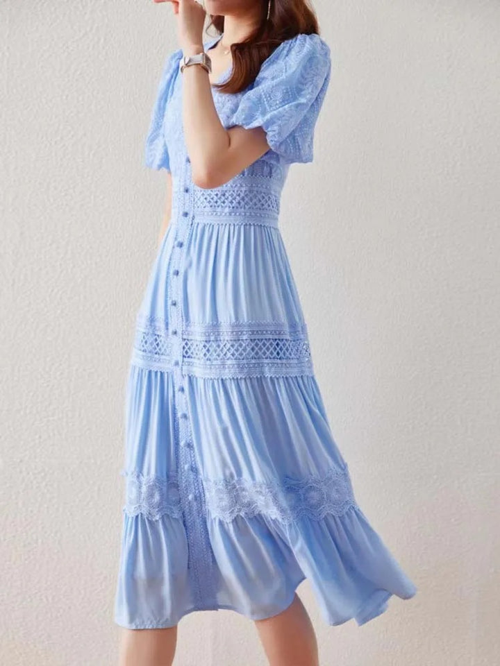 Corielle Flutter Sleeve Eyelet Wedding Guest Midi Dress