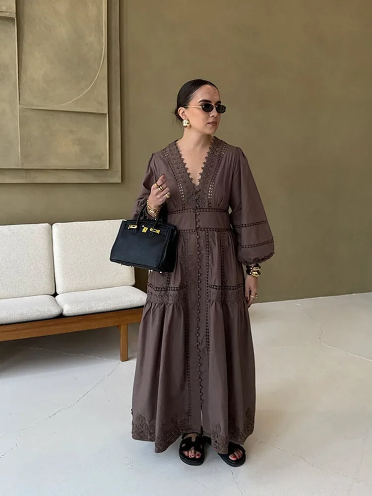 Fiametta Balloon Sleeve Eyelet Maxi Dress