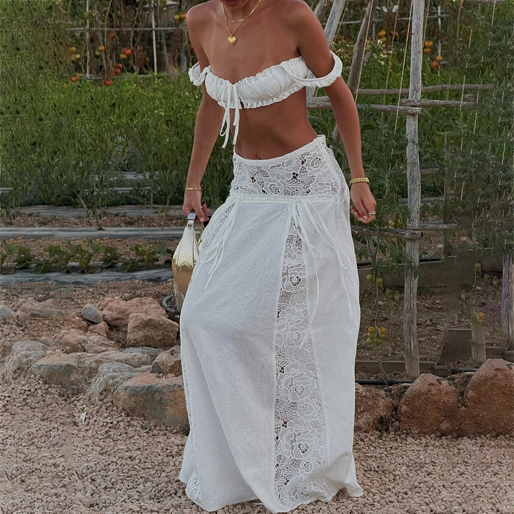Fioravie Lace Trim Summer Maxi Skirt Set