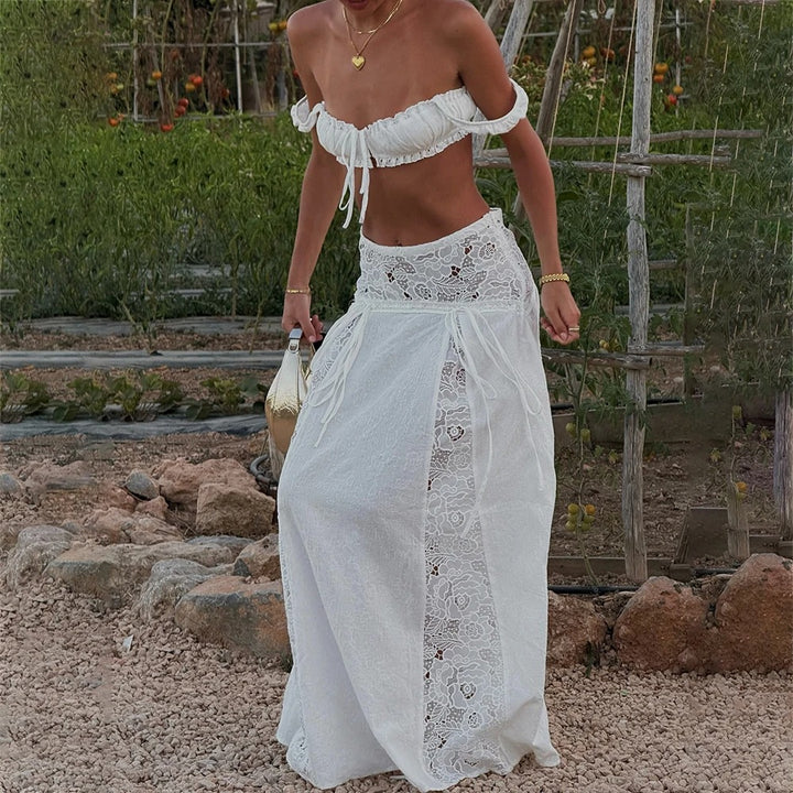 Fioravie Lace Trim Summer Maxi Skirt Set