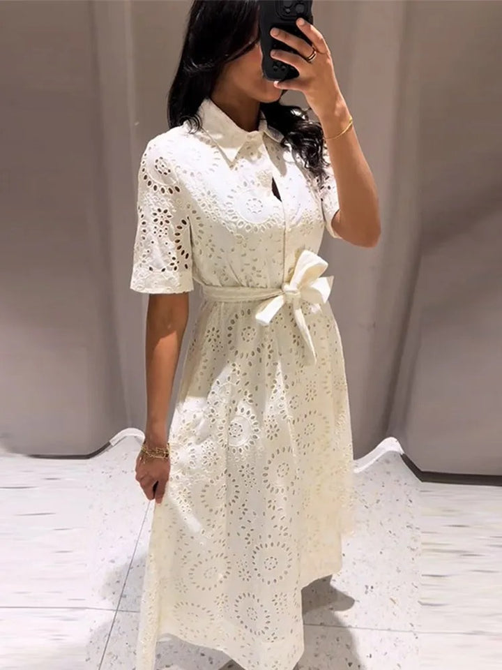 Anavelle Belted Eyelet Wedding Guest Maxi Dress