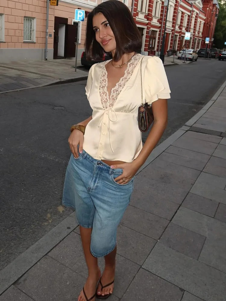 Avielle Lace Trim Crop Top