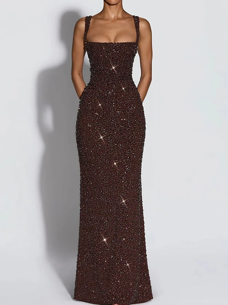 Caprice Sequin Bodycon Evening Maxi Dress