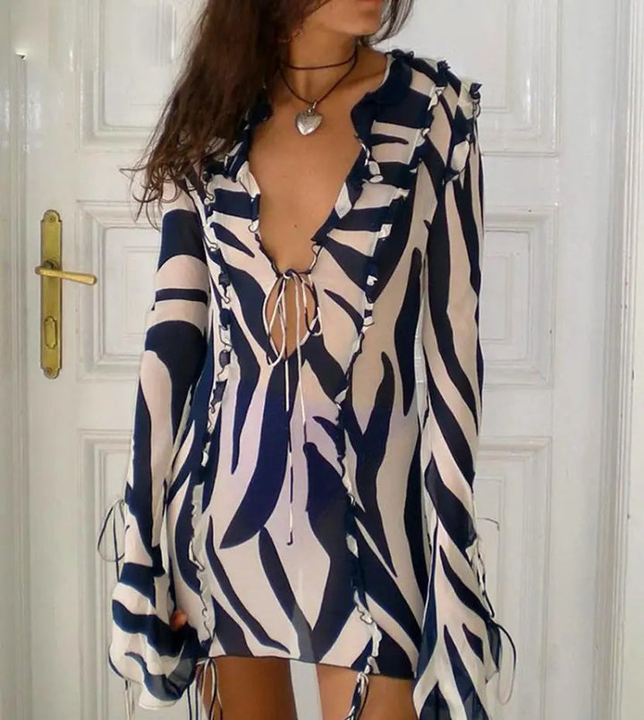 Olesia Zebra Print Summer Cocktail Mini Dress