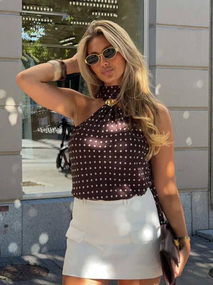Fiorenne Polka Dot Halter Summer Top
