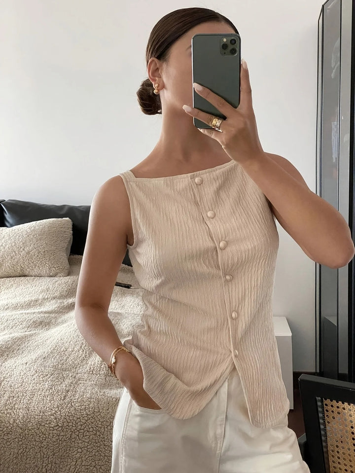 Loravelle Textured Button Front Summer Tank Top