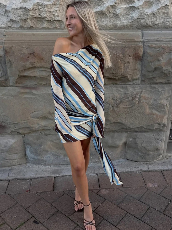 Hera Striped One-Shoulder Mini Dress